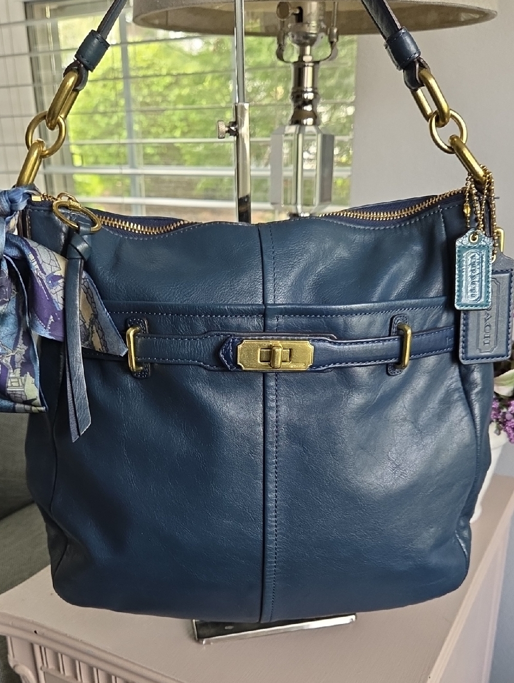 COACH Navy Chelsea Leather Shoulder Bag
